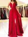 Sexy Bright Red Halter Side Slit Long Evening Prom Dresses, Cheap Sweet 16 Dresses, 18358