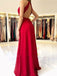 Sexy Bright Red Halter Side Slit Long Evening Prom Dresses, Cheap Sweet 16 Dresses, 18358