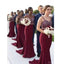 Sexy Burgundy Mermaid Spaghetti Straps Long Bridesmaid Dresses,WG1072