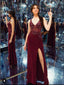 Sexy Burgundy Sheath V-neck High Slit Maxi Long Prom Dresses,Evening Dresses,12978