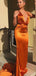 Sexy Burnt Orange Mermaid Halter V-neck Maxi Long Prom Dresses,Evening Dresses,13002