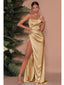 Sexy Champagne Sheath One Shoulder High Slit Cheap Long Prom Dresses,12828