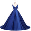 Sexy Cross Back Deep V Neckline A line Blue Long Evening Prom Dresses, Popular Cheap Long Party Prom Dresses, 17232