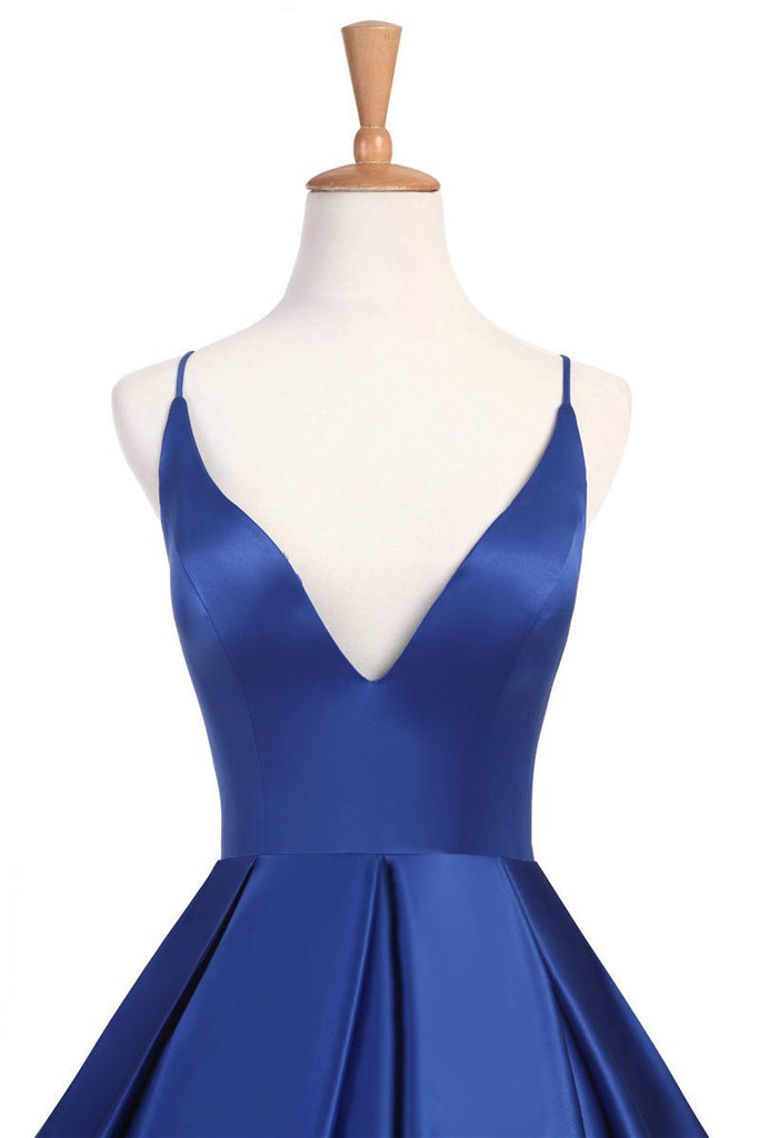 Sexy Cross Back Deep V Neckline A line Blue Long Evening Prom Dresses, Popular Cheap Long Party Prom Dresses, 17232