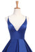 Sexy Cross Back Deep V Neckline A line Blue Long Evening Prom Dresses, Popular Cheap Long Party Prom Dresses, 17232