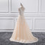 Sexy Deep V Neckline Brown A line Lace Long Evening Prom Dresses, Popular Cheap Long Party Prom Dresses, 17237