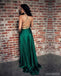 Sexy Emerald Green Halter Backless Side Slit Long Evening Prom Dresses, 17508