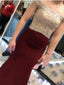 Sexy Gold Beaded Red Mermaid Long Cheap Evening Prom Dresses, 17487