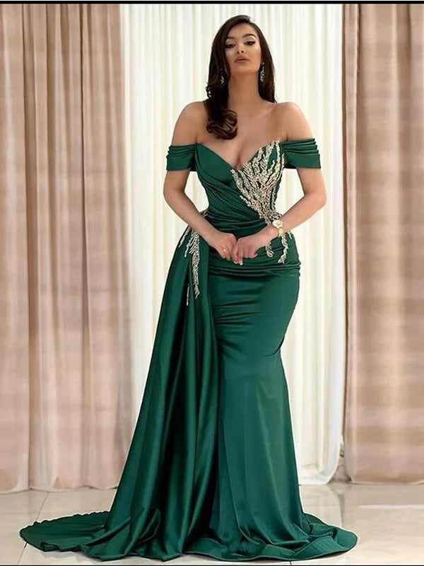 Sexy Green Mermaid Off Shoulder Maxi Long Prom Dresses,Evening Dresses,13011