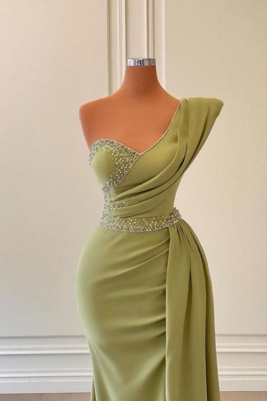 Sexy Green Mermaid One Shoulder Long Prom Dresses Online,12834