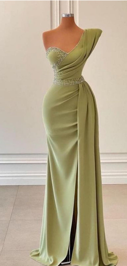 Sexy Green Mermaid One Shoulder Long Prom Dresses Online,12834