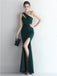 Sexy Green Mermaid One Shoulder Side Slit Long Prom Dresses Online,12836