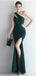 Sexy Green Mermaid One Shoulder Side Slit Long Prom Dresses Online,12836