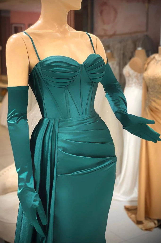 Sexy Green Mermaid Spaghetti Straps Cheap Long Prom Dresses,12879