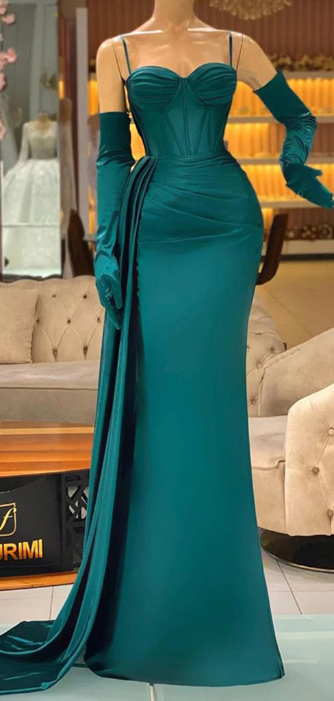 Sexy Green Mermaid Spaghetti Straps Cheap Long Prom Dresses,12879