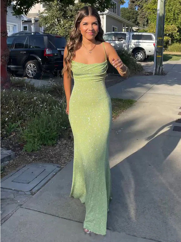 Sexy Green Mermaid Spaghetti Straps Maxi Long Prom Dresses Online,13053