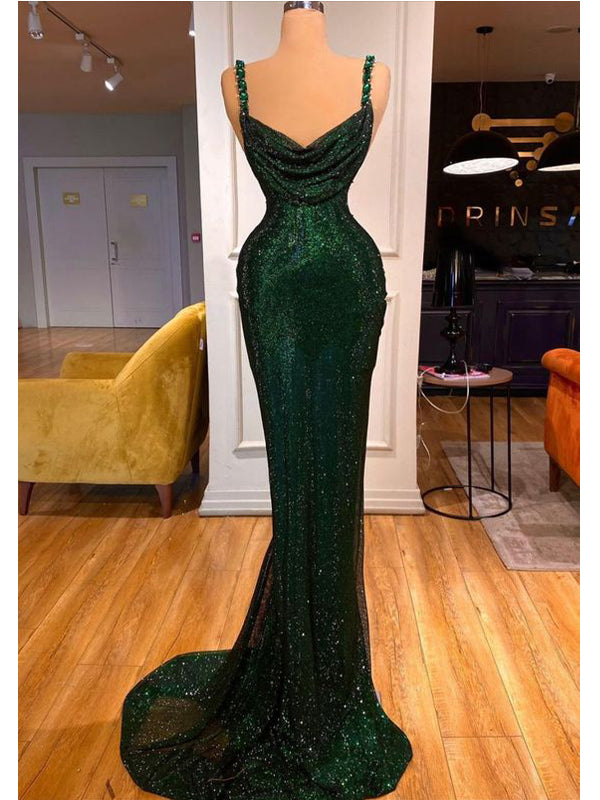 Sexy Green Mermaid Straps Cheap Long Prom Dresses Online,12819