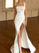 Sexy Ivory Sheath One Shoulder High Slit Cheap Long Prom Dresses,12809
