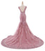 Sexy Lace Mermaid V Neckline Dusty Pink Long Evening Prom Dresses, Popular Cheap Long 2022 Party Prom Dresses, 17226