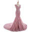 Sexy Lace Mermaid V Neckline Dusty Pink Long Evening Prom Dresses, Popular Cheap Long 2022 Party Prom Dresses, 17226