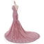 Sexy Lace Mermaid V Neckline Dusty Pink Long Evening Prom Dresses, Popular Cheap Long 2022 Party Prom Dresses, 17226