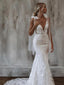 Sexy Long Mermaid Sleeveless V-neck Handmade Lace Wedding Dresses,WD770