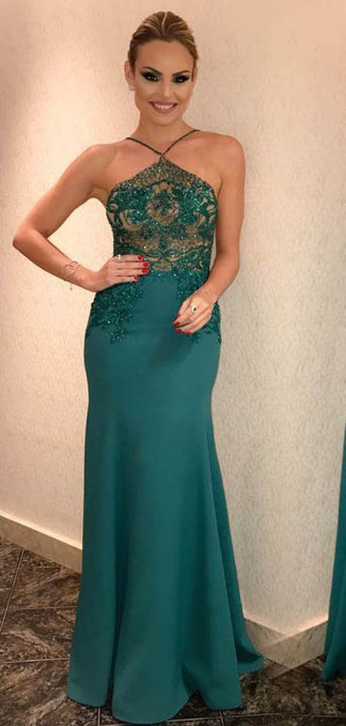 Sexy Memaid Beaded Green Cheap Long Evening Prom Dresses, Cheap Sweet 16 Dresses, 18371