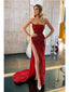 Sexy Mermaid Burgundy High Slit Sweetheart Cheap Long Prom Dresses,12654