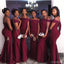 Sexy Mermaid Burgundy Off the Shoulder Cheap Bridesmaid Dresses Gown Online, WG876