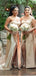 Sexy Mermaid Champagne One Shoulder High Slit Long Bridesmaid Dresses Gown Online,WG933