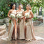 Sexy Mermaid Champagne One Shoulder High Slit Long Bridesmaid Dresses Gown Online,WG933