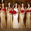 Sexy Mermaid Gold Sweetheart Sleeveless Cheap Long Bridesmaid Dresses Gown, WG859