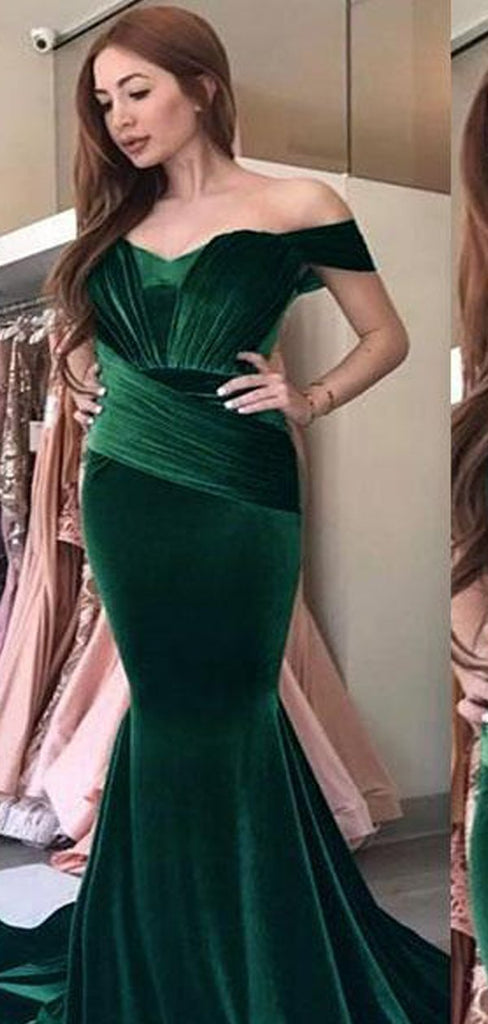 Sexy Mermaid Green Off Shoulder Cheap Long Bridesmaid Dresses Online,WG977