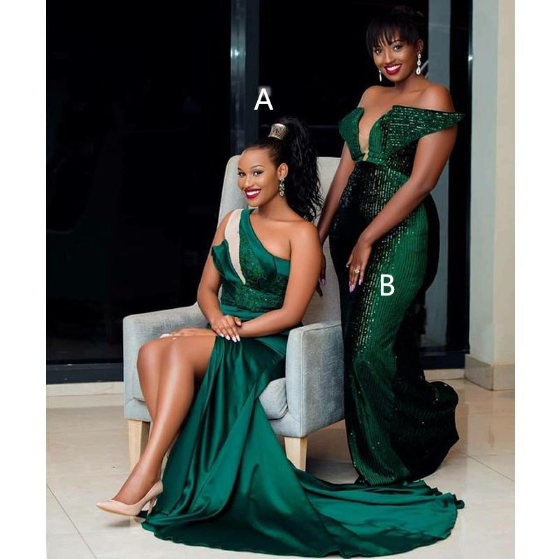 Sexy Mermaid Green Side Slit Cheap Maxi Long Bridesmaid Dresses,WG1499