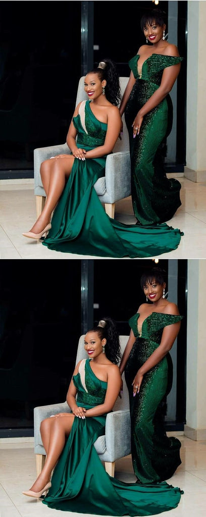 Sexy Mermaid Green Side Slit Cheap Maxi Long Bridesmaid Dresses,WG1499