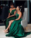 Sexy Mermaid Green Side Slit Cheap Maxi Long Bridesmaid Dresses,WG1499