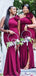 Sexy Mermaid Hot Pink One Shoulder High Slit Long Bridesmaid Dressing Gowns, WG889