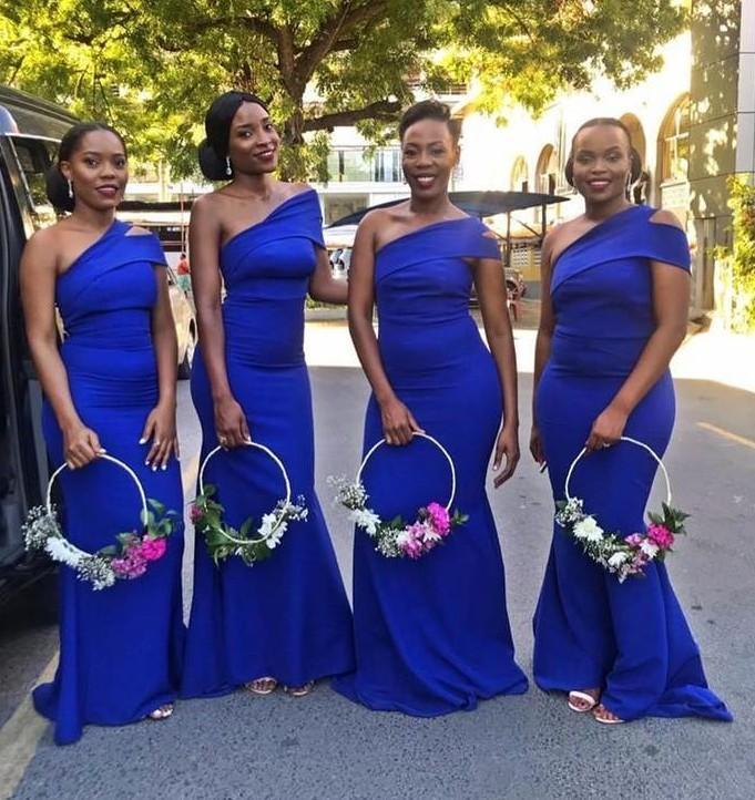 Sexy Mermaid One Shoulder Royal Blue Long Bridesmaid Dresses Gown Online,WG958