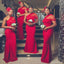Sexy Mermaid Red One Shoulder Tulle Long Bridesmaid Dresses Gown Online, WG872