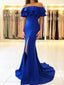 Sexy Mermaid Royal Blue Off Shoulder High Slit Long Prom Dresses Online,12413