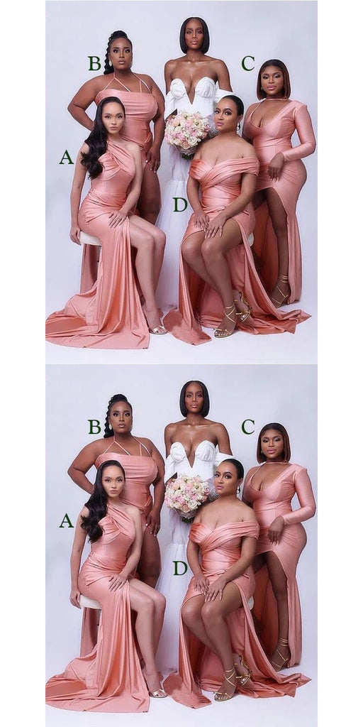 Sexy Mermaid Side Slit Cheap Maxi Long Bridesmaid Dresses,WG1500