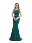 Sexy Mermaid Sleeveless Green Jewel Backless Long Prom Dresses Online,12587