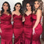 Sexy Mermaid Sweetheart Burgundy Cheap Long Bridesmaid Dresses Gown Online, WG864