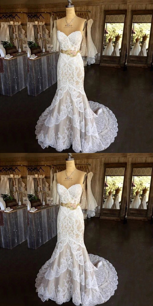 Sexy Mermaid Sweetheart Handmade Lace Wedding Dresses,WD789