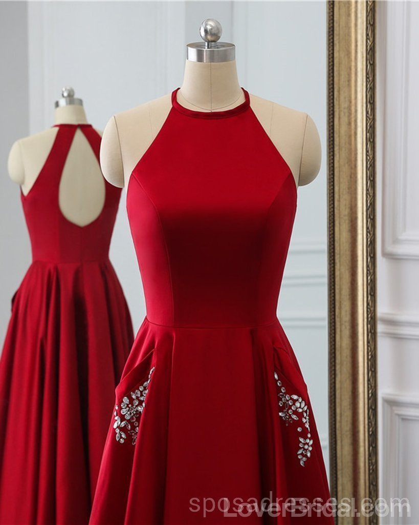 Sexy Open Back Bright Red Long Evening Prom Dresses, Cheap Custom Party Prom Dresses, 18595