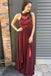 Sexy Open Back Dark Red Halter Chiffon Long Evening Prom Dresses, 17519