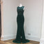 Sexy Open Back Emerald Green Side Slit Mermaid Sequin Lace Long Evening Prom Dresses, Popular Cheap Long Custom Party Prom Dresses, 17315