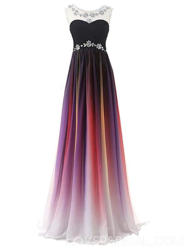 Sexy Open Back Illusion Ombre Long Evening Prom Dresses, Custom Cheap Sweet 16 Dresses, 18393