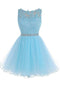 Sexy Open back Light Blue lace Tulle homecoming prom dresses, CM0020