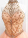 Sexy Open Back Orange Halter Delicate Beading Rhinestone Ball Gown Organza Long Evening Prom Dresses, 17347